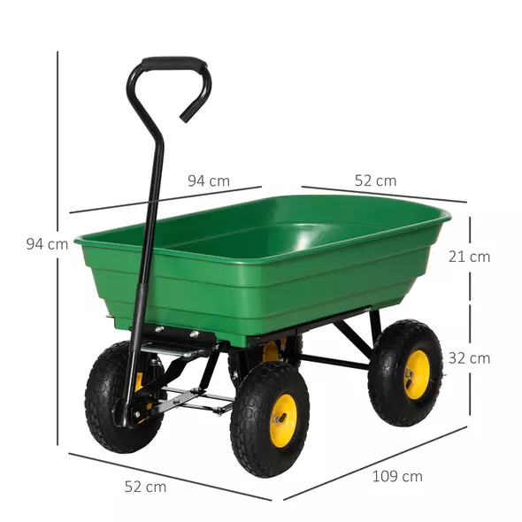 Outsunny 75 Litre Large Garden Cart, Tipping Wheelbarrows Heavy Duty Garden Dump Trolley 200kg Capacity for Festivals, Tools, Plants, Logs - Green - 3