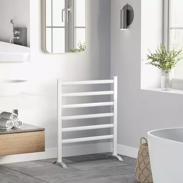 HOMCOM Electric Towel Warmer, 6 Bar Aluminum Heated Towel Rail, Wall Mounted & Free Standing Towel Drying Rack for Bathroom, Plug-in, Silver - 2