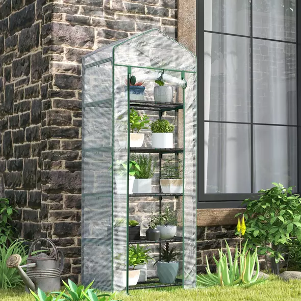 Outsunny 193cm Five Shelf Mini Greenhouse - White - 2