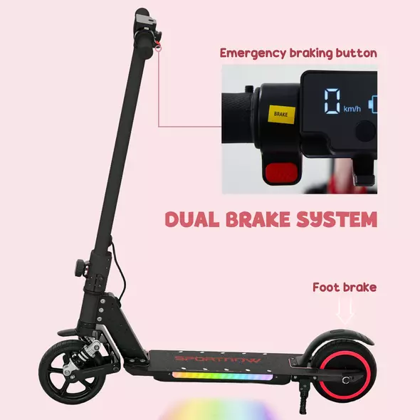 SPORTNOW Folding Electric Scooter for Kids, with Dual Brakes, Front Suspension, LED Colourful Lights, Black - 5