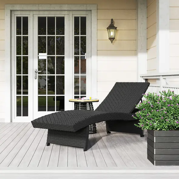 Outsunny Outdoor PE Rattan Sun Lounger, Folding Wicker Garden Lounger Recliner with 4-Level Adjustable Backrest, Rolling Sunbed Lounge Chair with Wheels, Non-Slip Legs for Balcony, Beach, Black - 9