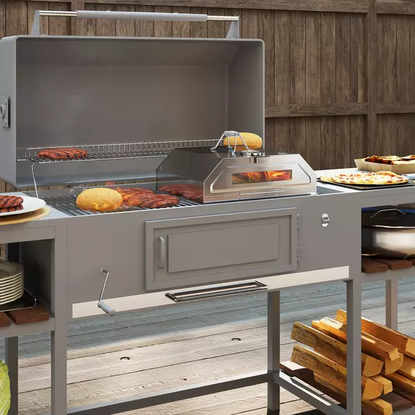 Outsunny 8 in Portable Stainless Steel BBQ Grill Top Pizza Oven with Built-in Thermometer and Viewing Window for Gas and Charcoal BBQ Grills, Includes Carry Handles, Pizza Stone and Peel, Silver Tone - 9