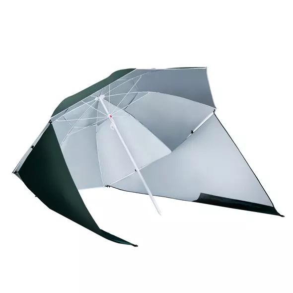 Outsunny 2m UV Protection Fishing Beach Umbrella Brolly Shelter w/ Side Panel Tent Green - 1