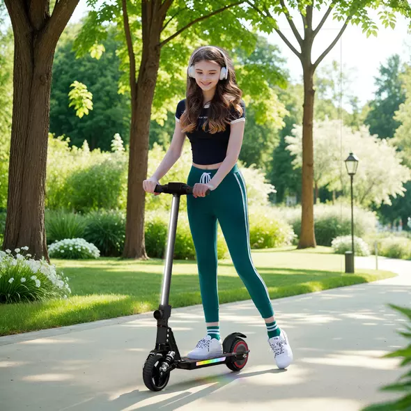 SPORTNOW Folding Electric Scooter for Kids, with Dual Brakes, Front Suspension, LED Colourful Lights, Black - 2