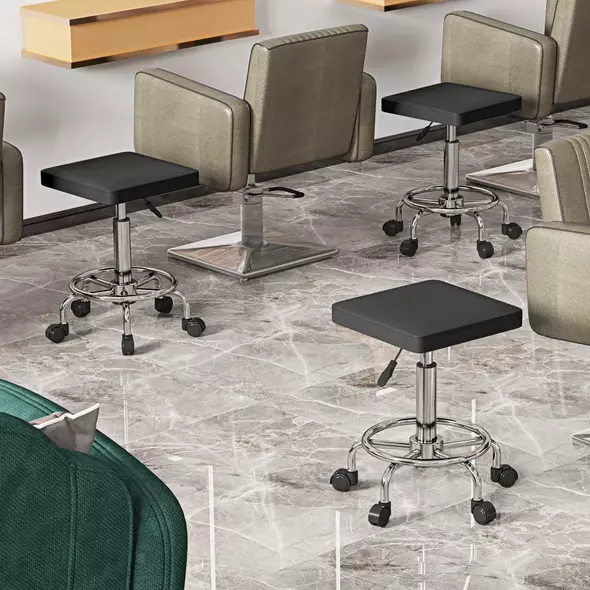 HOMCOM Faux Leather Padded Salon Stool - Black - 9