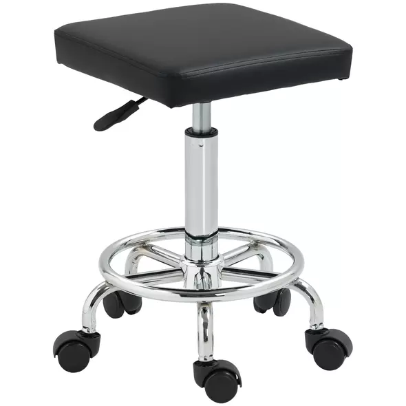 HOMCOM Faux Leather Padded Salon Stool - Black - 1