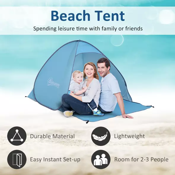 Outsunny 2-3 Person Pop up Beach Tent Hiking UV 30+ Protection Patio Sun Shelter (Blue) - 4