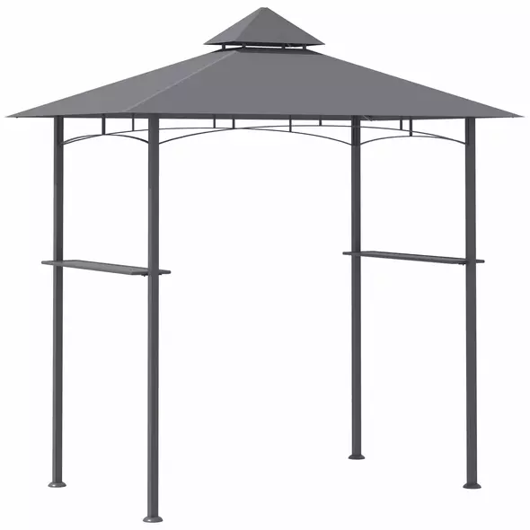 Outsunny 2.5M (8ft) New Double-Tier BBQ Gazebo Grill Canopy Barbecue Tent Shelter Patio Deck Cover - Grey - 1