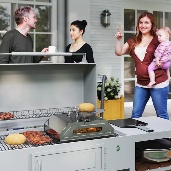 Outsunny 8 in Portable Stainless Steel BBQ Grill Top Pizza Oven with Built-in Thermometer and Viewing Window for Gas and Charcoal BBQ Grills, Includes Carry Handles, Pizza Stone and Peel, Silver Tone - 2