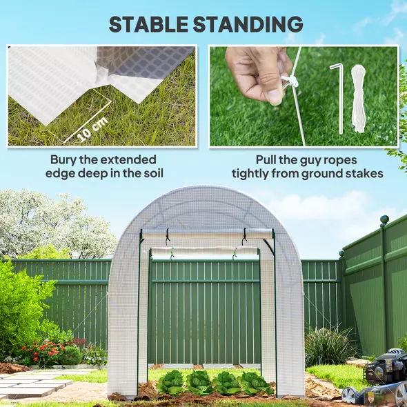 Outsunny 180 x 180cm Walk-In Polytunnel Greenhouse - White - 7