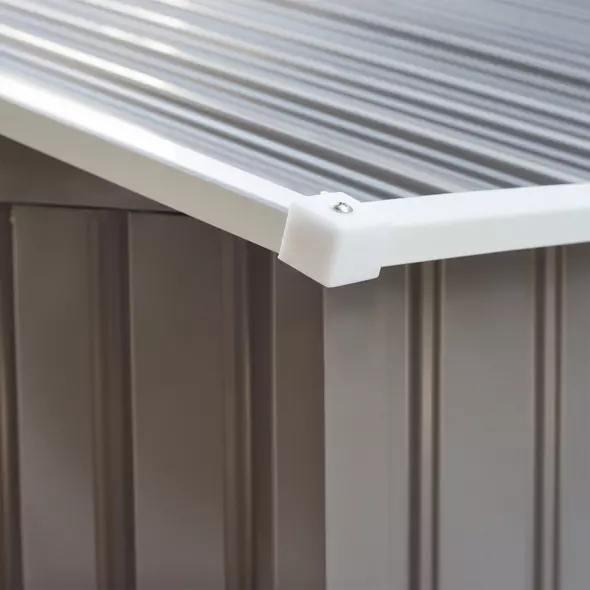 Outsunny 9 x 6FT Outdoor Garden Roofed Metal Storage Shed Tool Box with Foundation Ventilation & Doors Light, Grey - 9