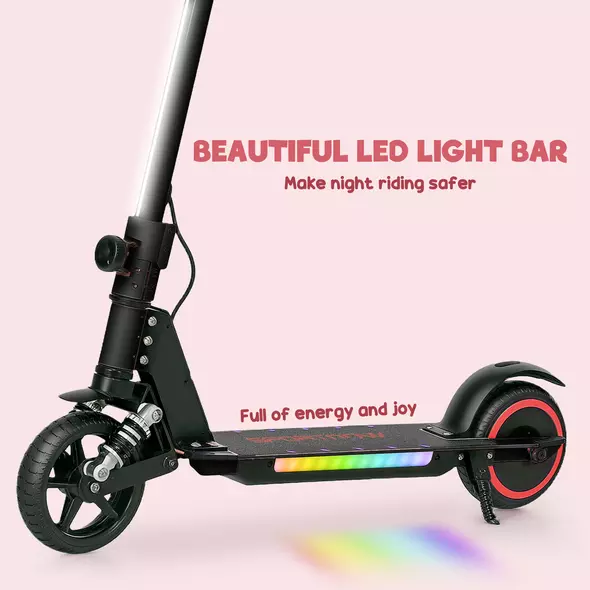 SPORTNOW Folding Electric Scooter for Kids, with Dual Brakes, Front Suspension, LED Colourful Lights, Black - 6