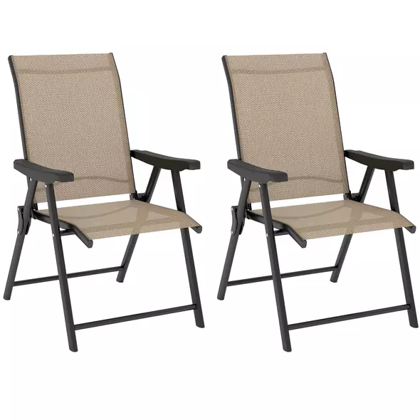 Outsunny Set of Two Folding Outdoor Chairs - Brown/Black - 1