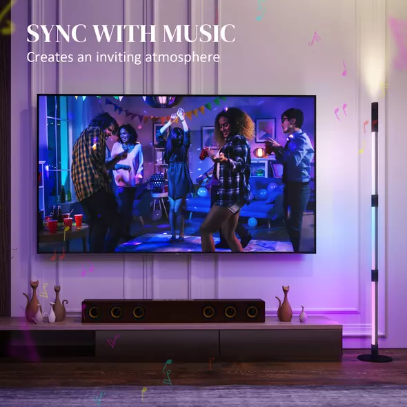 HOMCOM LED Floor Lamp with Reading Light, 360° RGB Detachable Corner Floor Lamp with App & Remote Control, Standing Lamp with Music Sync & Timing, for Living Room, Game Room, Dark Grey - 7