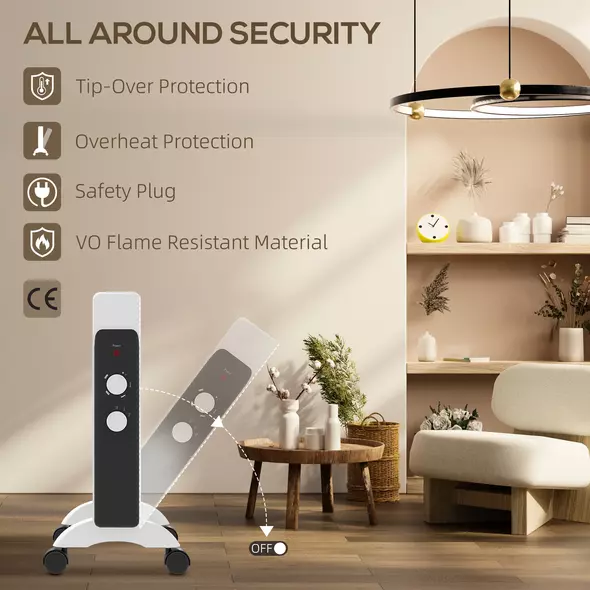 HOMCOM 2kW Electric Heater, 10-45℃ Temperature - White - 6