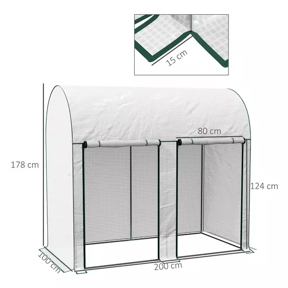 Outsunny 200 x 100cm Walk-In Greenhouse, with Zipped Doors - White - 3