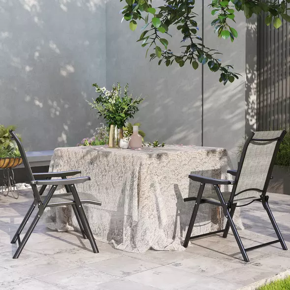 Outsunny Set of Two Folding Outdoor Chairs - Black/Grey - 7