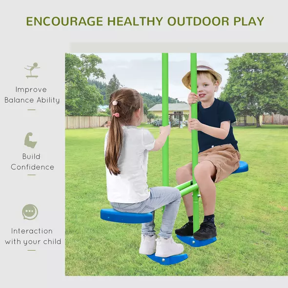 Outsunny Metal Garden Swing Set Height Adjustable Children Outdoor Backyard Play Set for Toddlers Over 3 Years Old, Green - 4
