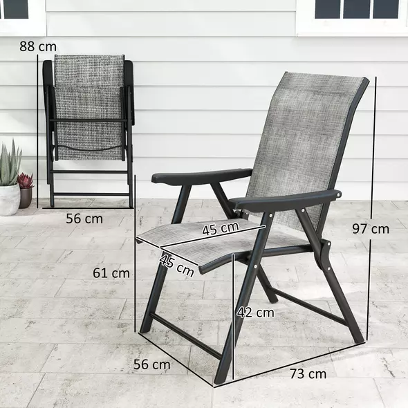 Outsunny Set of Two Folding Outdoor Chairs - Black/Grey - 3