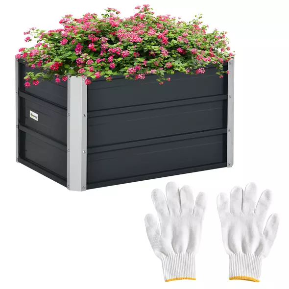 Outsunny 108L Raised Garden Bed, Galvanized Steel Elevated Planter Box w/ Installation Gloves for Backyard, Patio to Grow Vegetables, Herbs, and Flowers, 66 x 47 x 40cm, Grey - 1