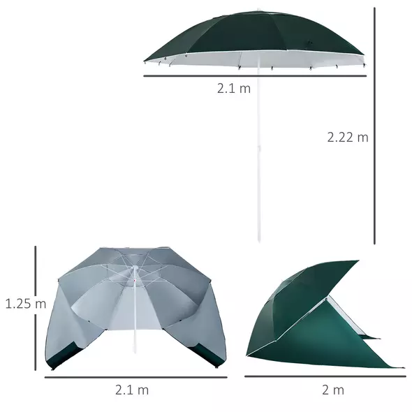 Outsunny 2m UV Protection Fishing Beach Umbrella Brolly Shelter w/ Side Panel Tent Green - 3