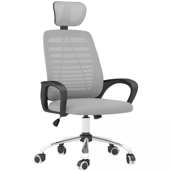 Vinsetto Ergonomic Office Chair, Mesh Desk Chair with Rotatable Headrest, Lumbar Back Support, Armrest, Grey - 1