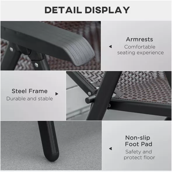 Outsunny Set of Two Folding Garden Chairs, with Seven-Position Adjustable Backs - Brown - 7