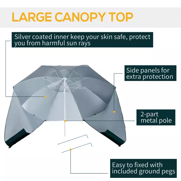 Outsunny 2m UV Protection Fishing Beach Umbrella Brolly Shelter w/ Side Panel Tent Green - 6