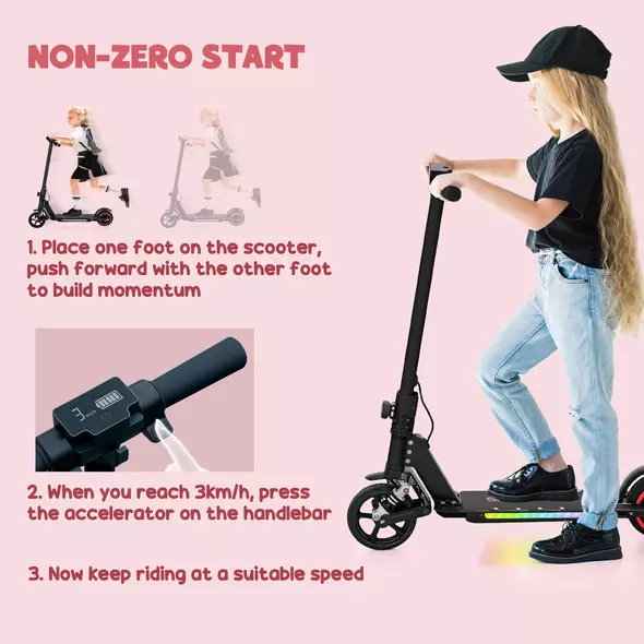 SPORTNOW Folding Electric Scooter for Kids, with Dual Brakes, Front Suspension, LED Colourful Lights, Black - 4
