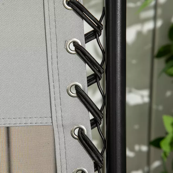 Outsunny Garden Recliner Chairs Set of 2, Outdoor Foldable Zero Gravity Chairs Set w/ Footstool and Detachable Headrest, Grey - 7