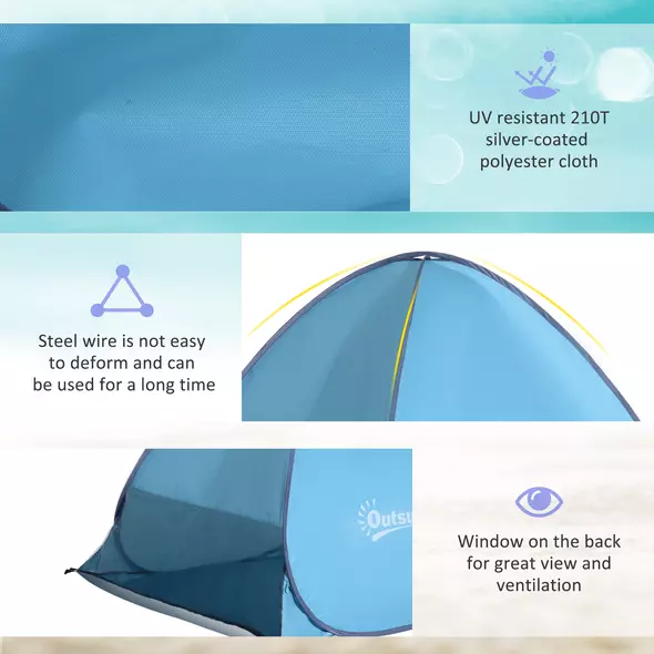 Outsunny 2-3 Person Pop up Beach Tent Hiking UV 30+ Protection Patio Sun Shelter (Blue) - 6