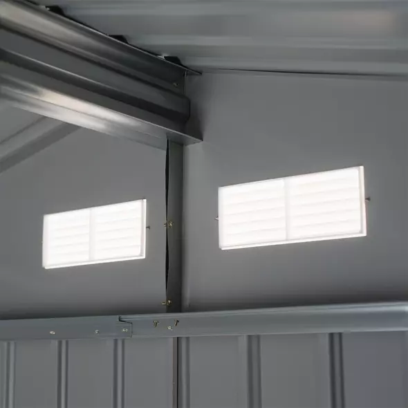 Outsunny 9 x 6FT Outdoor Garden Roofed Metal Storage Shed Tool Box with Foundation Ventilation & Doors Light, Grey - 8