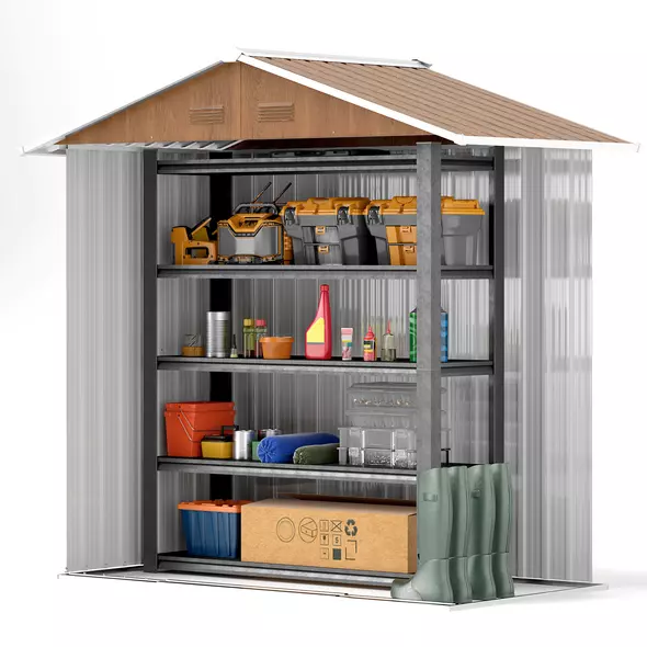 Outsunny 6.5 x 3.5ft Metal Garden Storage Shed - Brown Wood Effect - 8