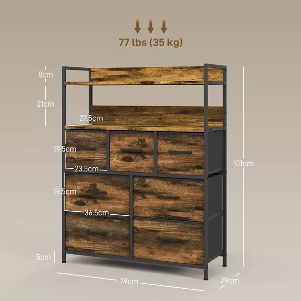 HOMCOM Rustic Chest of Seven Fabric Drawers - Rustic Brown - 3