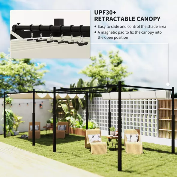 Outsunny 3 x 3(m) Metal Pergola with Retractable Roof and Magnetic Fixture, Outdoor Gazebo Garden Pergola Kit Sun Shade Canopy, UPF30+, 80mm Metal Column, Cream White - 4