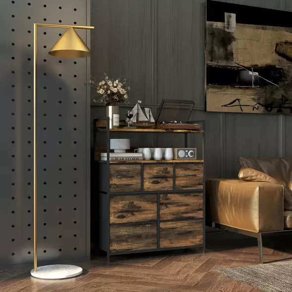 HOMCOM Rustic Chest of Seven Fabric Drawers - Rustic Brown - 2