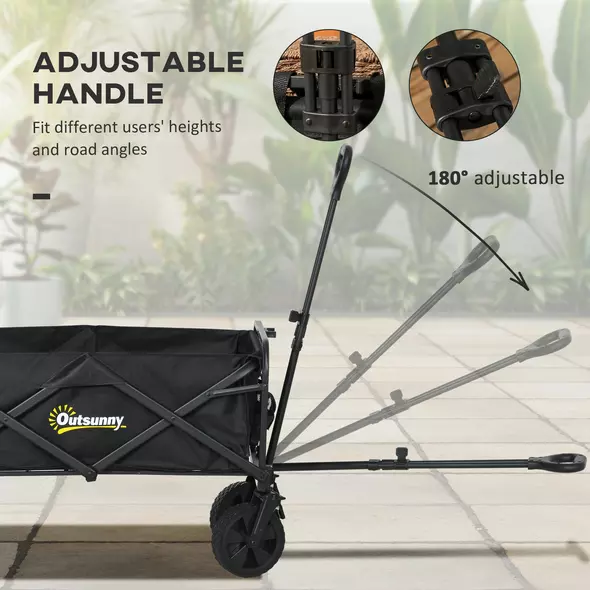 Outsunny Folding Steel Frame Garden Storage Cart, with Wheels and Handle - Black - 5