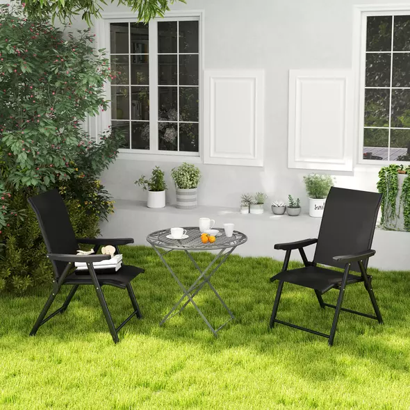 Outsunny Set of Two Folding Outdoor Chairs - Black - 9