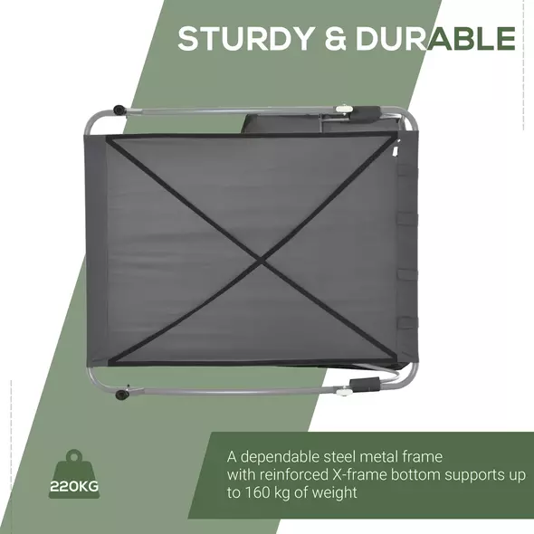 Outsunny Double Sun Lounger with Adjustable Detachable Canopy, Portable Garden Daybed for 2 with Wheels, Outdoor Sunbed Hammock with 2 Pillows, 220 KG Max. Load, Grey - 6