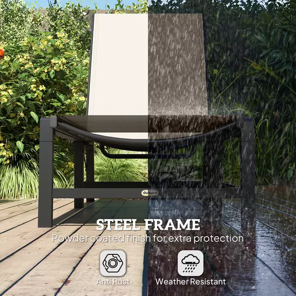 Outsunny Folding Sun Lounger Set of 2, 5-Position Adjustable Reclining Garden Loungers, Garden Chaise Lounge Sunbed Recliner Chairs with Steel Frame for Beach, Porch, Patio, Camping, Khaki - 7