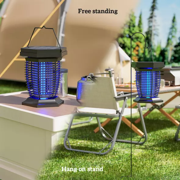 Outsunny 2-in-1 Electric Fly Zapper with UVA Light, Hanging Garden Lantern, Solar and USB-DC Rechargeable Insect Mosquito Bug Zapper, Fly Killer for Indoor and Outdoor Use, Black - 6
