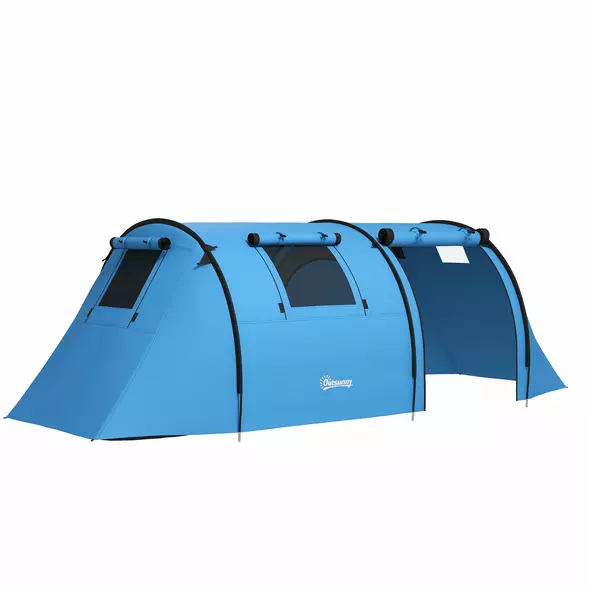 Outsunny Four Man Duo Room Tunnel Tent, with Accessories - Sky Blue - 1