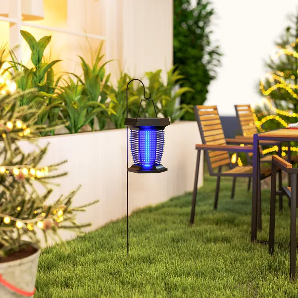 Outsunny 2-in-1 Electric Fly Zapper with UVA Light, Hanging Garden Lantern, Solar and USB-DC Rechargeable Insect Mosquito Bug Zapper, Fly Killer for Indoor and Outdoor Use, Black - 9