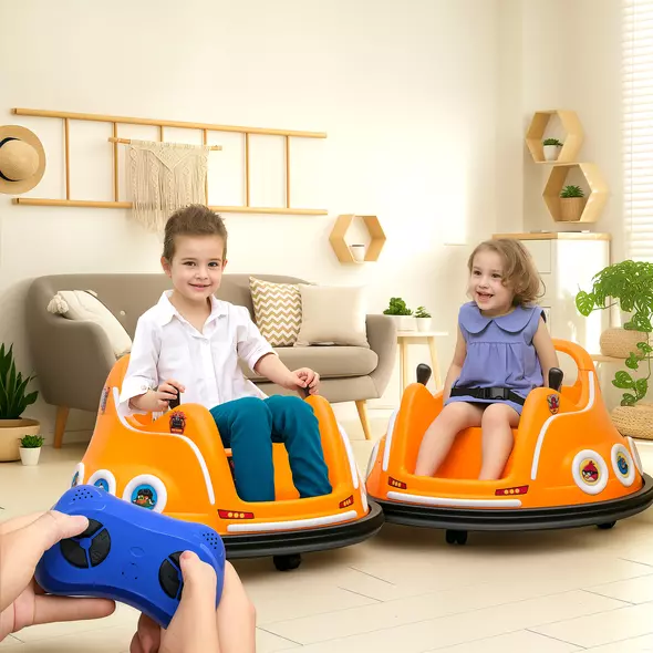 AIYAPLAY Angry Bird Licensed Waltzer Car, 12V Kids Bumper Car w/ Joysticks, Remote, Music LED Lights, Orange - 2