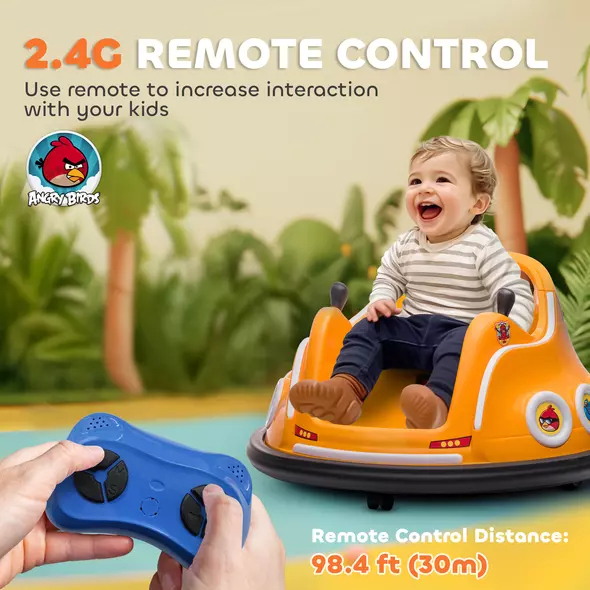 AIYAPLAY Angry Bird Licensed Waltzer Car, 12V Kids Bumper Car w/ Joysticks, Remote, Music LED Lights, Orange - 5