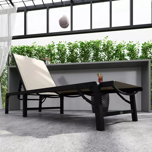 Outsunny Folding Sun Lounger Set of 2, 5-Position Adjustable Reclining Garden Loungers, Garden Chaise Lounge Sunbed Recliner Chairs with Steel Frame for Beach, Porch, Patio, Camping, Khaki - 8