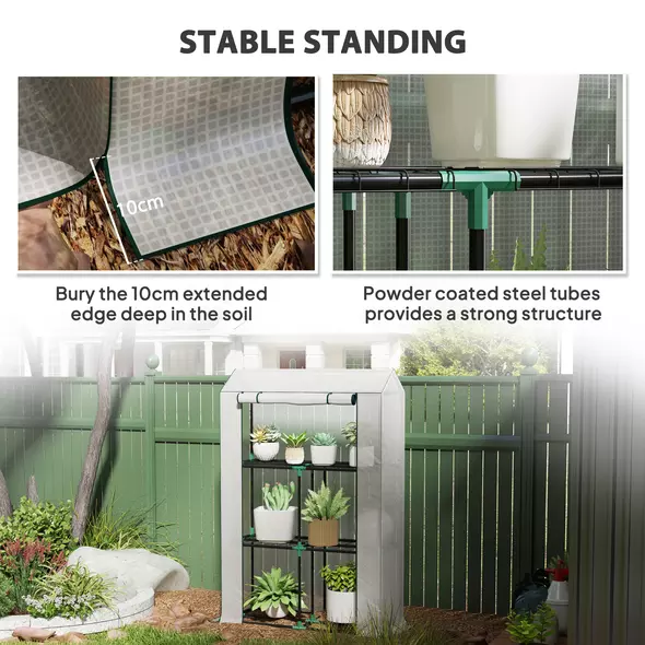 Outsunny 40 x 100cm Three Shelf Steel Frame Greenhouse - White - 7