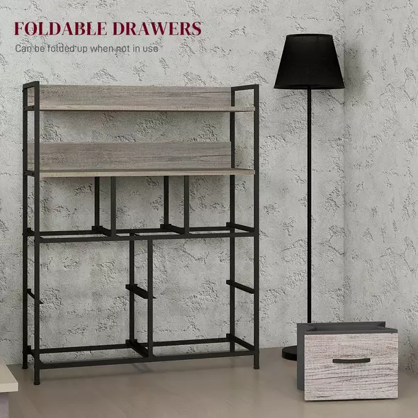 HOMCOM Rustic Chest of Seven Fabric Drawers - Grey Wood Effect - 6