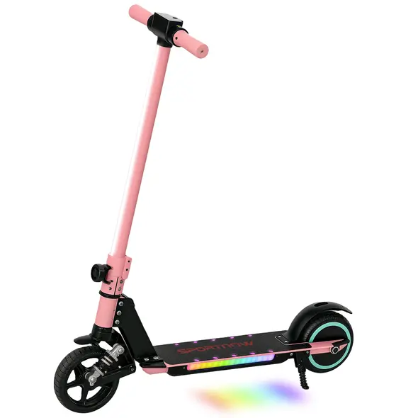 SPORTNOW Folding Electric Scooter for Kids, with Dual Brakes, Front Suspension, LED Colourful Lights, Pink - 1