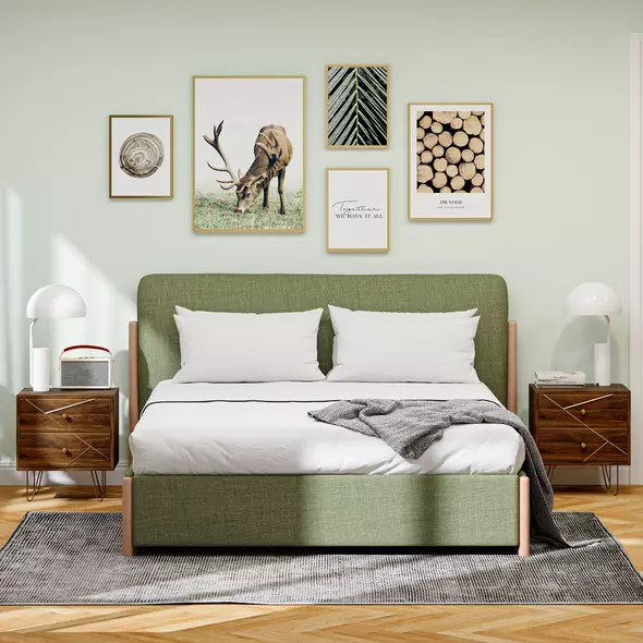 HOMCOM Bedside Tables Set of 2, Modern Side Table Set with 2 Drawers and Steel Hairpin Legs, Nightstand for Bedroom, Brown Wood Grain - 2